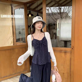 大码女装2025秋装新款胖妹妹时尚波点蝴蝶结抹胸吊带针织开衫套装