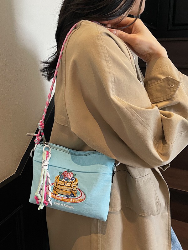 軽量旅行ショッピングクロスボディバッグ日本イン新しい高価値新鮮でかわいい刺繍コントラストカラーバッグ女性用|undefined