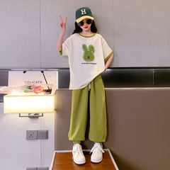 Girls' Summer Outfit Set 2024 New Style Big Kids Trendy Casual Short-Sleeve Sports Set Children's Summer Clothing