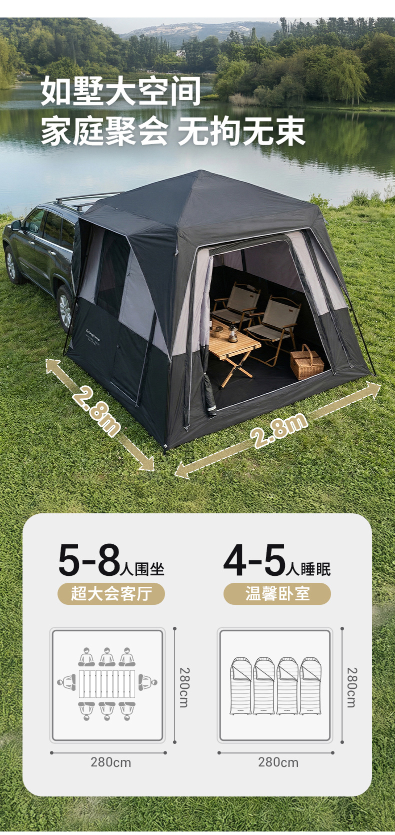 Kingcamp X3 Quick-Open Tail Tent for Suvs, Outdoor Camping Tent, Portable Overnight Gear
