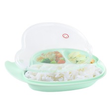 安全鲸鱼pp三格宝宝卡通分格餐盘带盖辅食碗套装家用吃饭儿童餐具