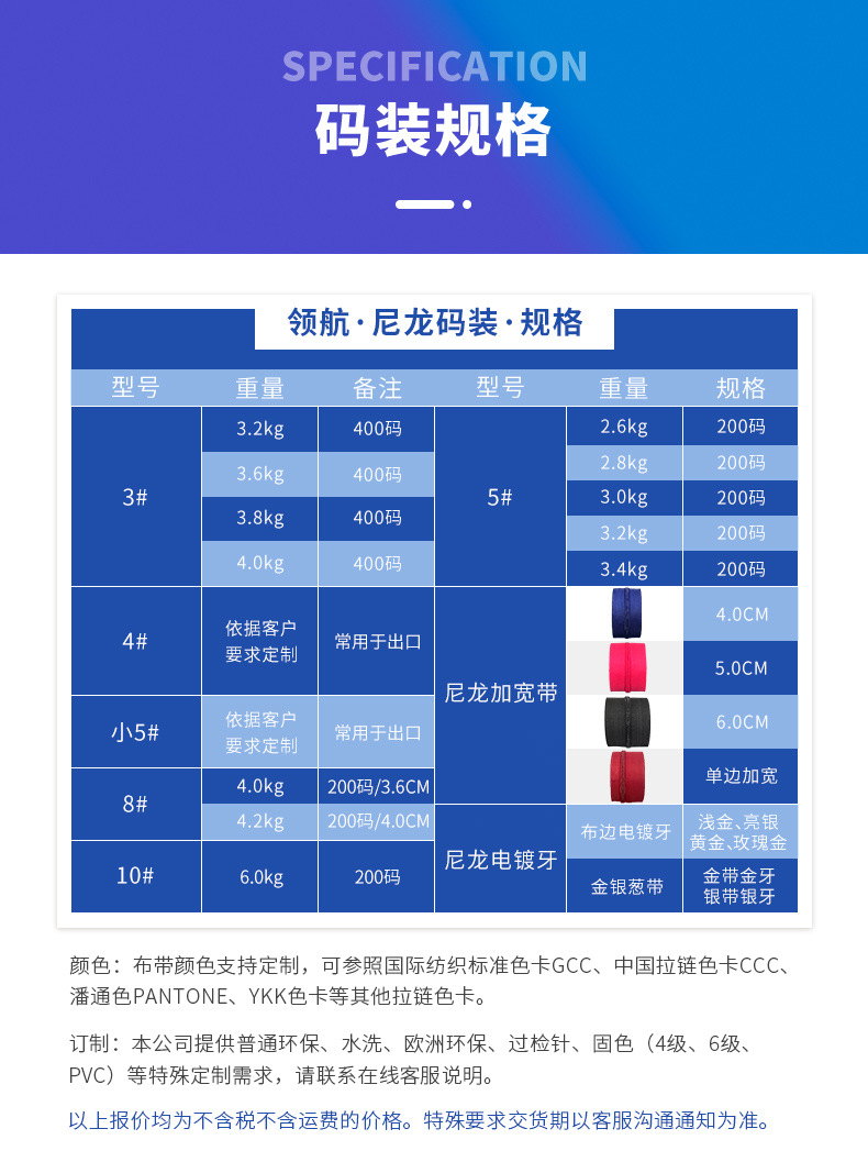 尼龙马庄拉链,3号4号5号8号10号尼龙码装拉链