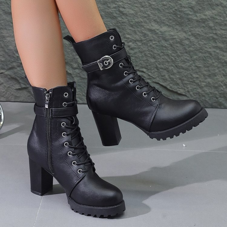 2023 autumn and winter new women's plus size Martin boots short boots belt buckle super high heel chunky heel platform women's boots