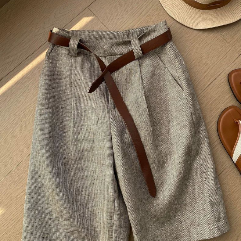 Old Money Style Exquisite Outfit Fashionable Straight-Leg Shorts for Women, Summer Thin Pants, Casual Pants, Simple Women's Trousers Old Money Style Exquisite Outfit Fashionable Straight-Leg Shorts for Women, Summer Thin Pants, Casual Pants, Simple Women's Trousers