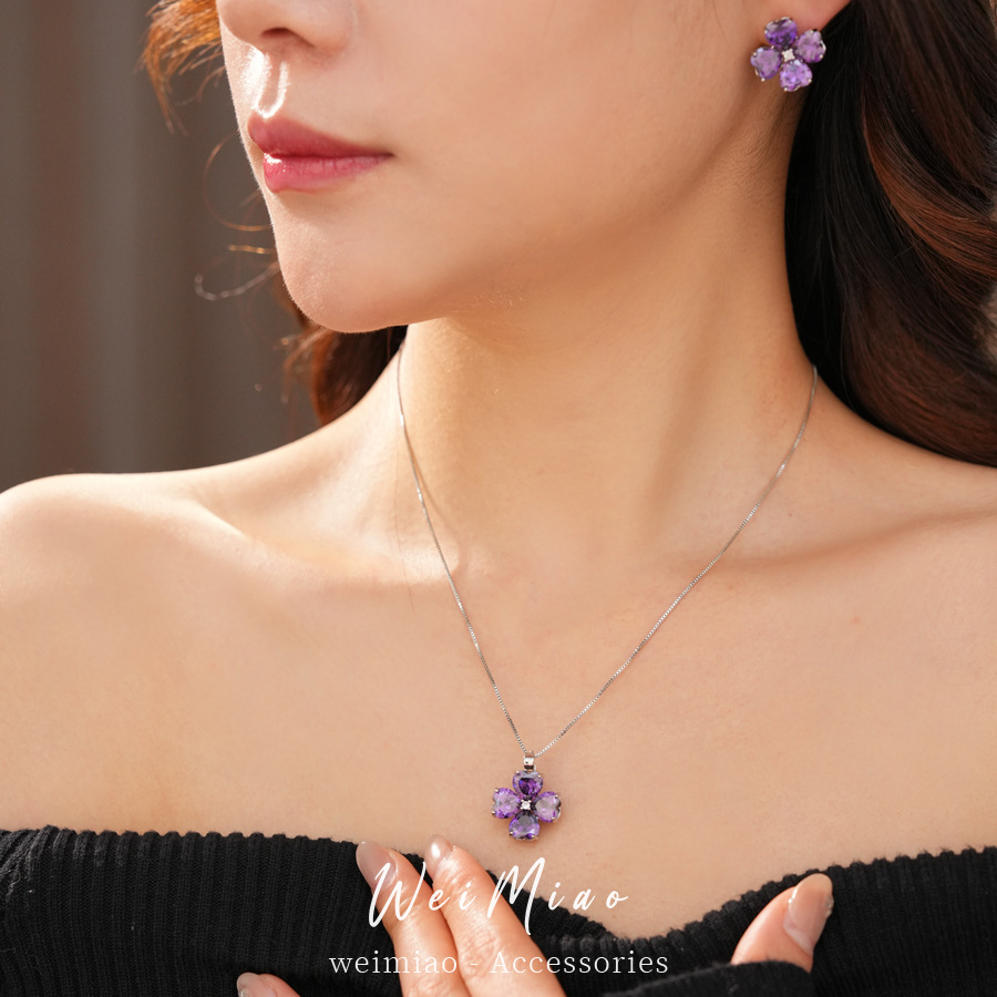Viento frío personalidad flor de amor collar de piedra tierna lujo ligero estilo alto conjunto de joyería de nicho universal
