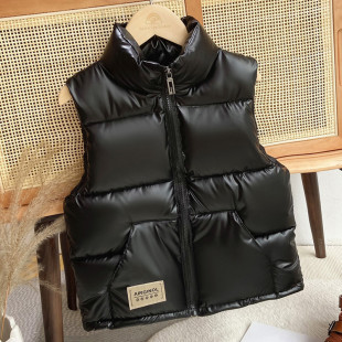 Children's stand collar cotton vest 2023 new spring autumn and winter thickened waistcoat bright face outer wear down cotton vest trendy children's style