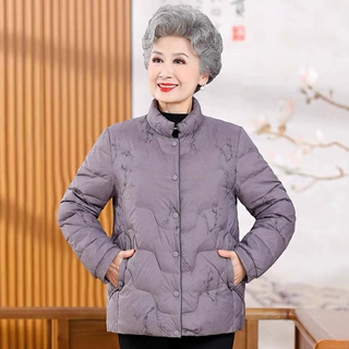 老年人冬装90白鸭绒中老年羽绒服妈妈外套棉衣奶奶短款上衣秋冬新