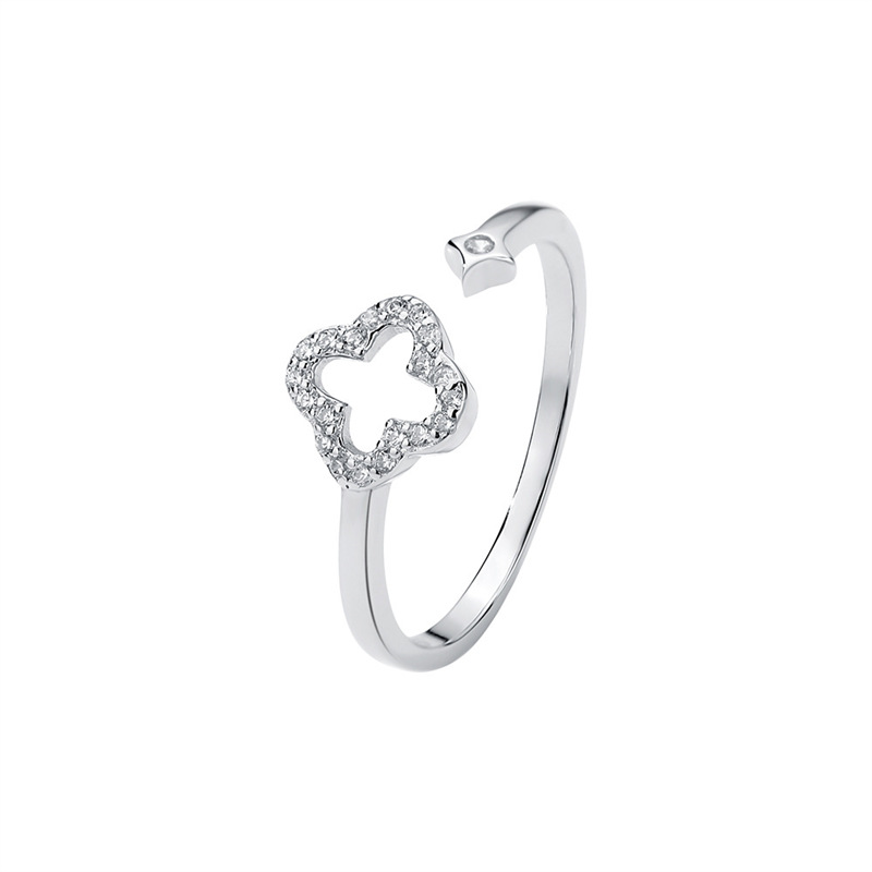 Anello da donna in argento puro con quadrifoglio cavo, micro intarsi di diamanti, leggero, lussuoso, di alta qualità, stile foresta,_voghion.com