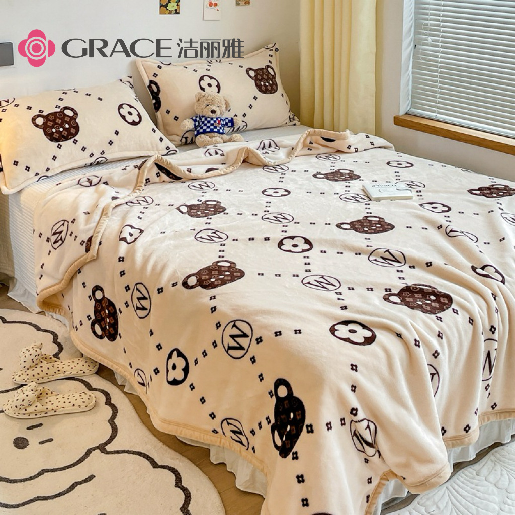 洁丽雅云貂绒简约毛毯双面绒毯子超柔加厚法莱绒