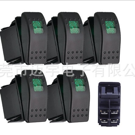 热销 12V-24V 车船通用翘板防水开关 五脚双灯  印刷 镭雕图案