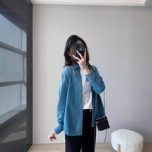 秋季尖货！欧货衬衫复古渐变色水洗翻领叠穿纯棉牛仔衬衫衬衣女