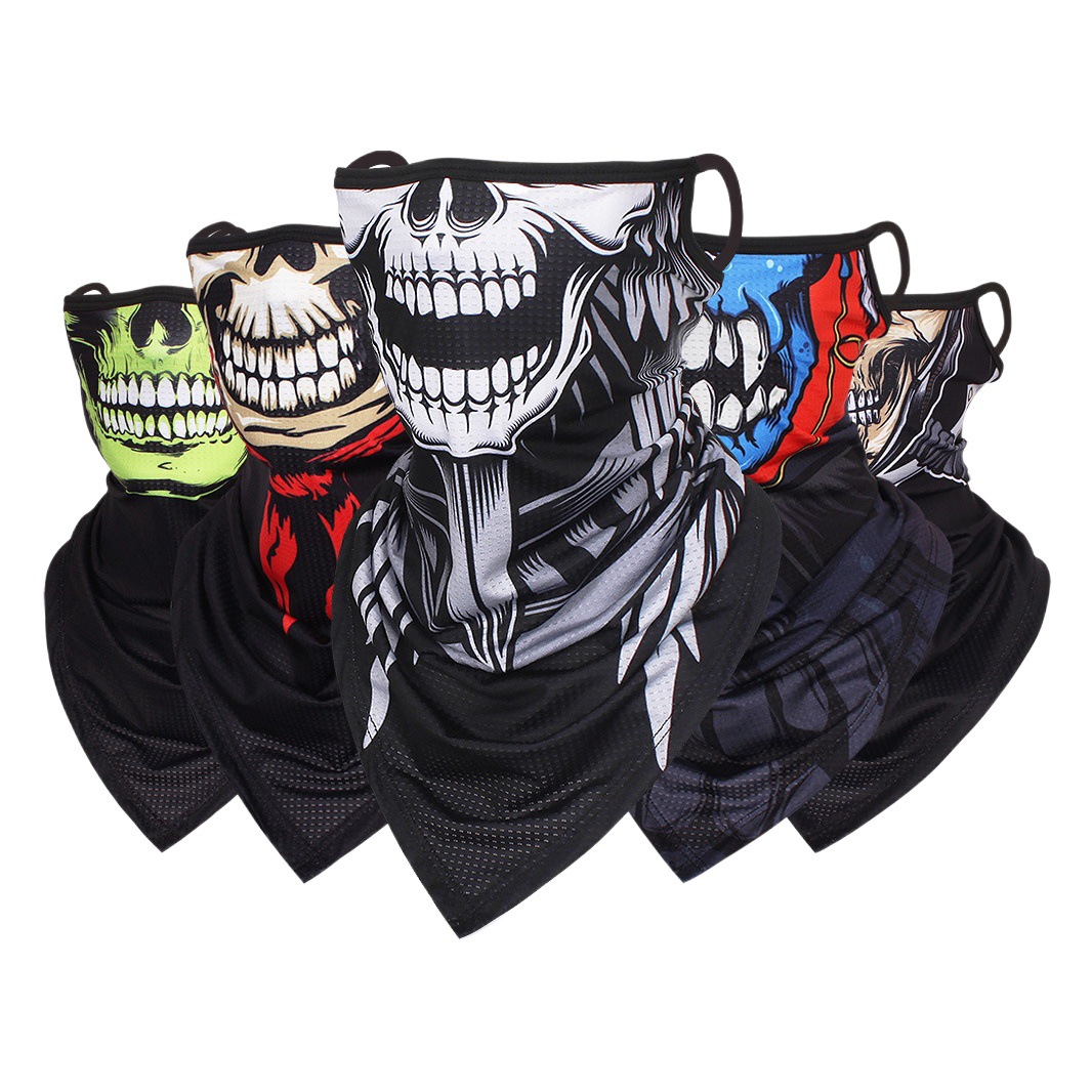 Cuello de calavera Toalla triangular con orejas colgantes Máscara transpirable de malla de seda de hielo Funda para montar al aire libre Toalla de protección solar Bufanda facial