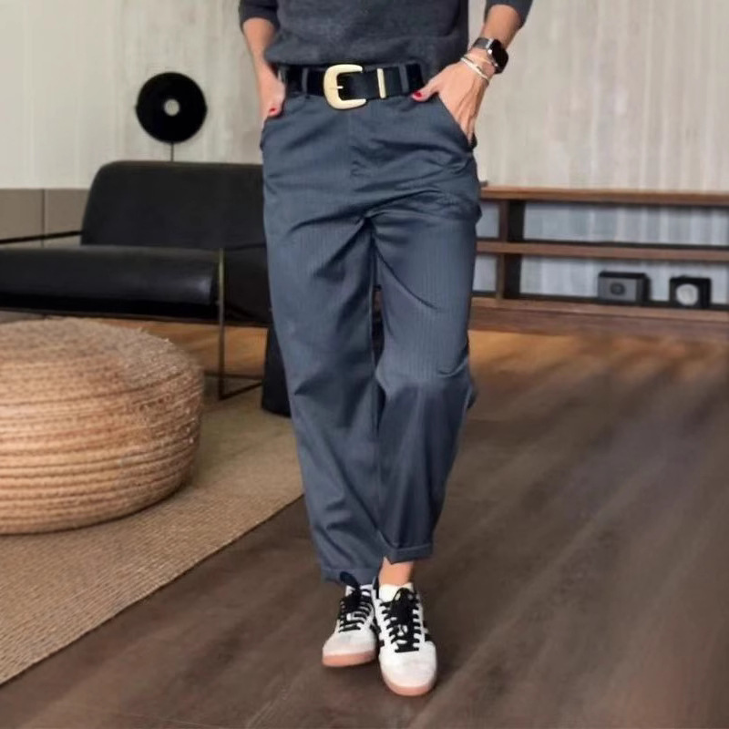 2025 European and American Spring and Autumn Cross-border Amazon New Women's High Waist Simple Straight All-match Design Sense Casual Pants