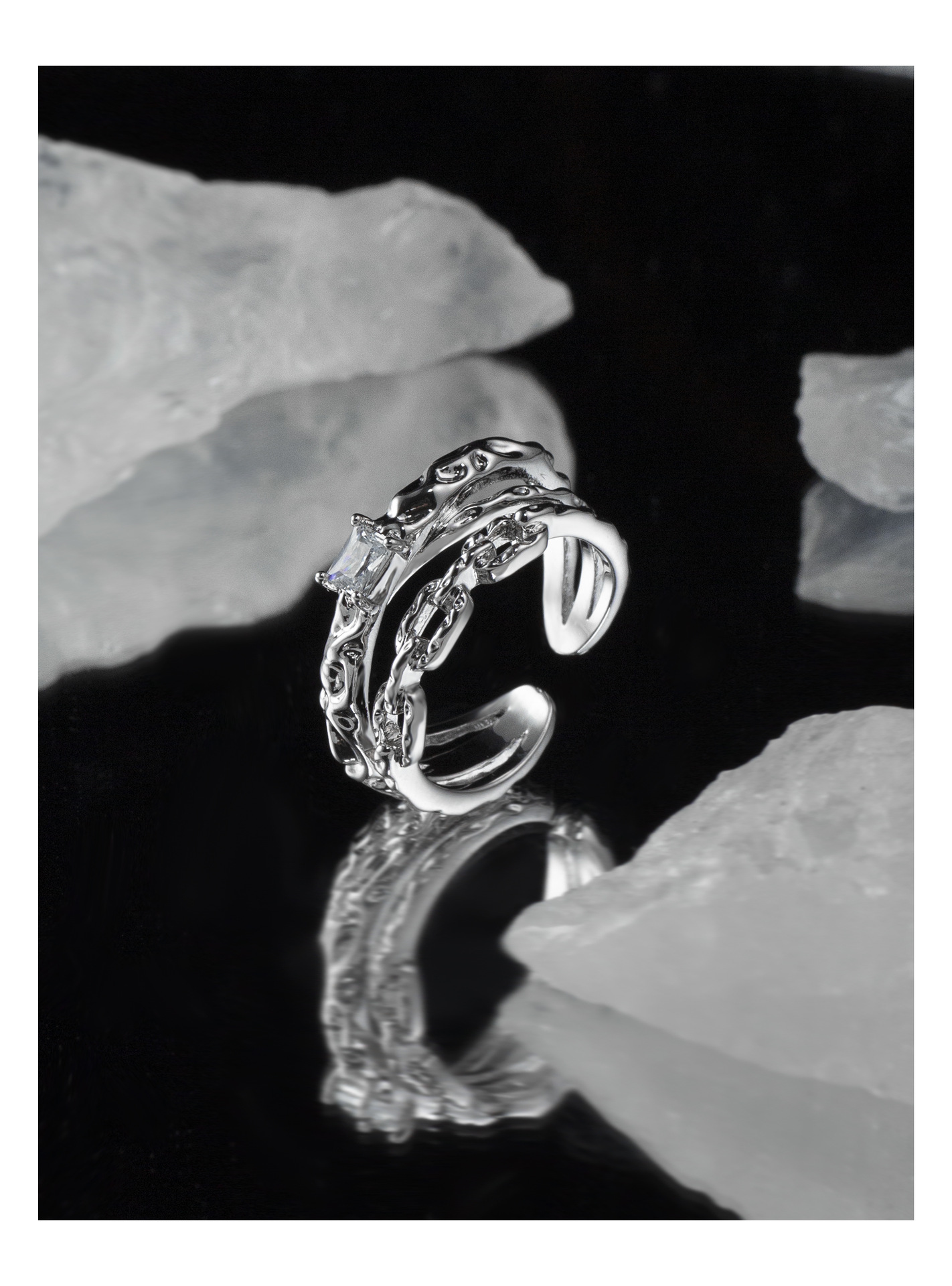 Fashion Geometric Copper Plating Zircon Open Ring