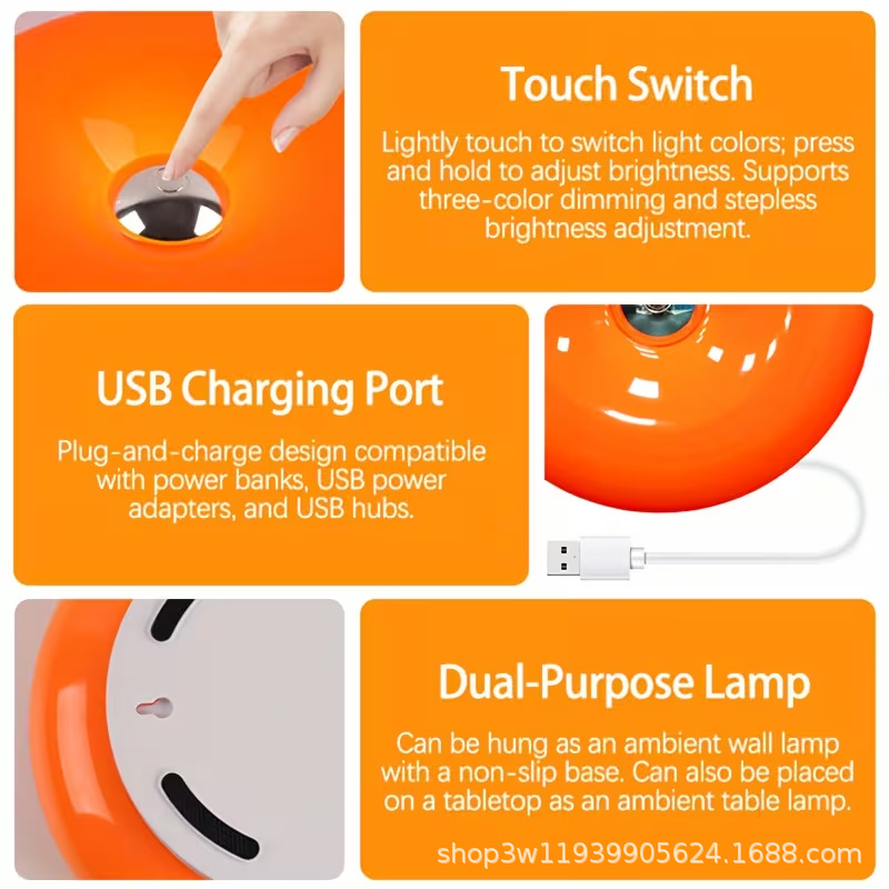Medieval inswind donut lámpara de escritorio decoración de dormitorio lámpara de pared toque naranja cabezal de cama LED atmósfera lámpara de escritorio image 5