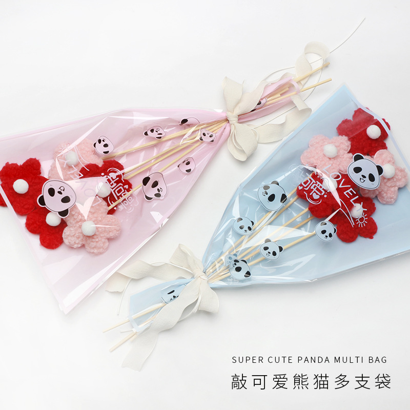 Multi-bolsa de papel de embalaje de flores Panda patrón de alto grado ramo de flores bolsa de arreglo translúcido Rosa sola bolsa