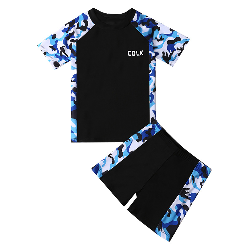 Traje de baño de dos piezas para niños lindos 2023 nuevos niños grandes traje de manga larga de dos piezas para niños traje de baño de secado rápido al por mayor