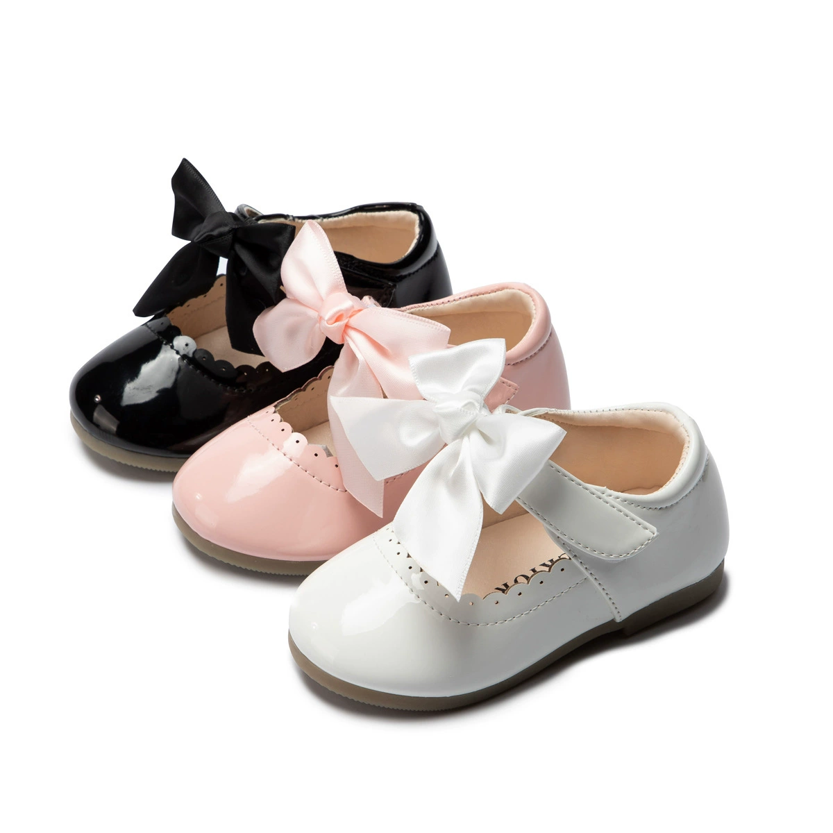 Shoes with bow, children's non-slip footwear for princess for leather shoes for early age, soft sole
