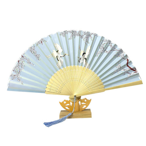 New style ancient-style folding fan for women, classical ancient costume with tassels, silk dance fan, antique summer and spring matching Hanfu fan