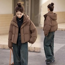 大码太空领连帽休闲羽绒棉服短款冬外套2025新款女装加厚保暖外套