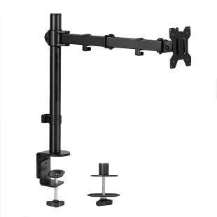 Single monitor arm desktop stand can accommodate up to 32 inches conventional screen with clamp and perforation