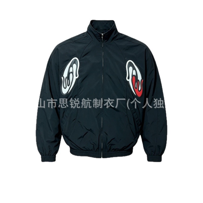 D&G风格男士深色立领棒球服复古美式刺绣徽章夹克秋冬百搭男装定