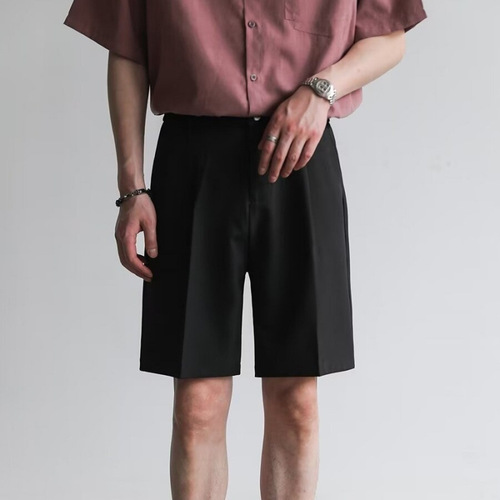 Men's Summer Plain Color 5-inch Western Shorts Leisure Retro London Style Trendy Shorts Half Elastic Waist Straight Leg Mid-Calf Pants