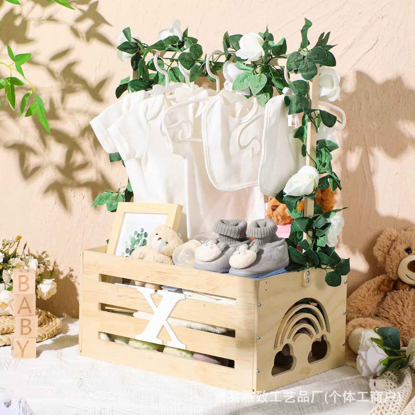 Деревянная корзина для стирки одежды для младенцев Боковые облака в форме игрушечный ящик для новорожденных из массива дерева буквы подарочный ящик