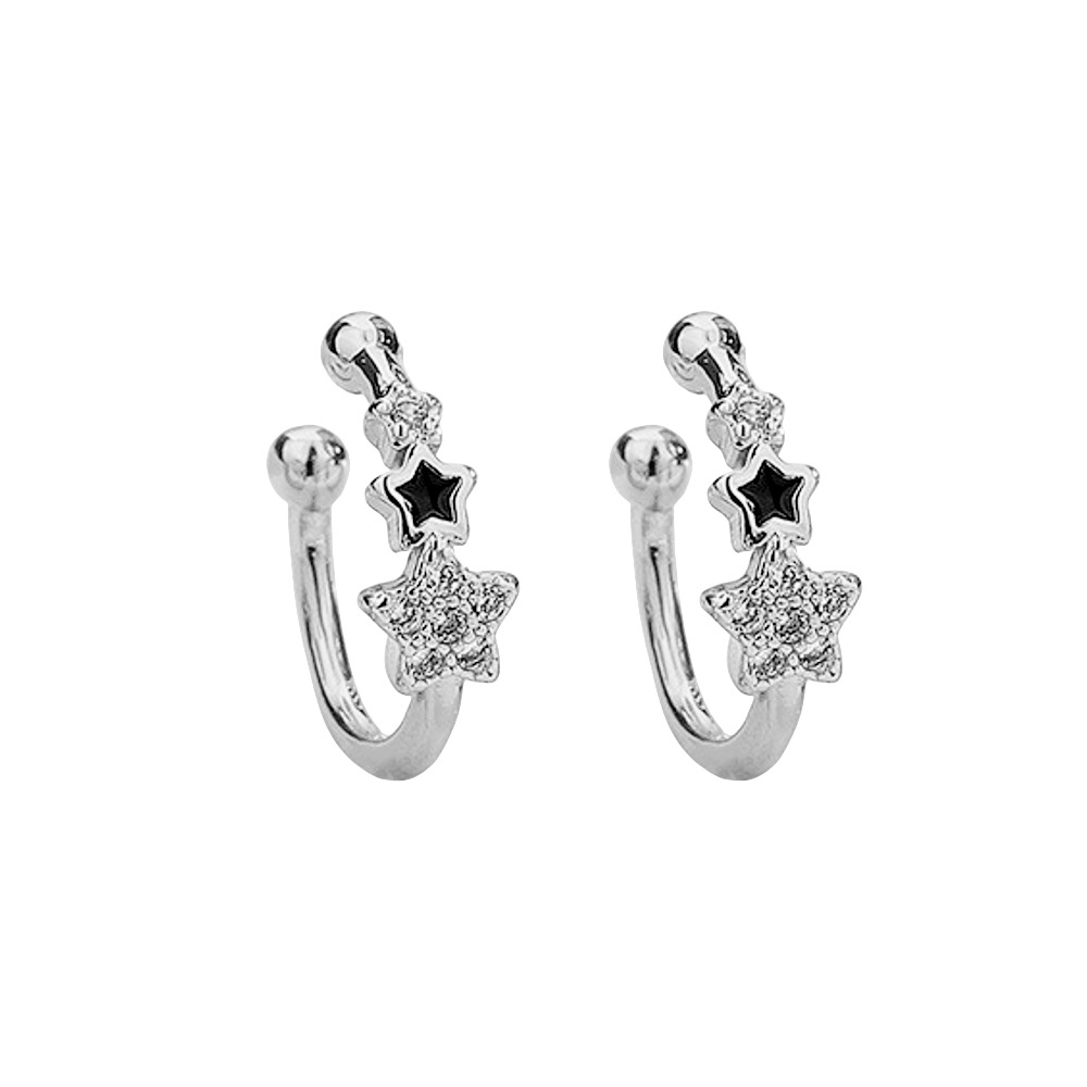 Clip oreja estrella negra, epoxi, sin perforación, estilo ins, moda 2024