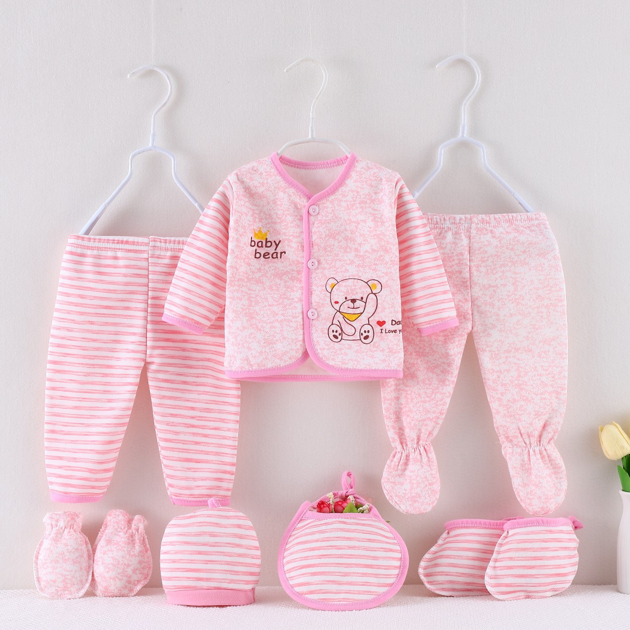 Comercio exterior suministro Anyang otoño y invierno bebés con ropa interior cálida de terciopelo recién nacido seda de leche set de siete piezas