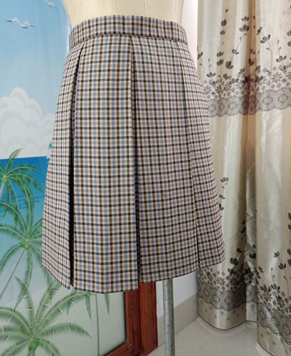 Brown and blue striped eight-box pleated --- small tea brown same grid Japanese orthodox JK uniform skirt half skirt positioning line 2 length