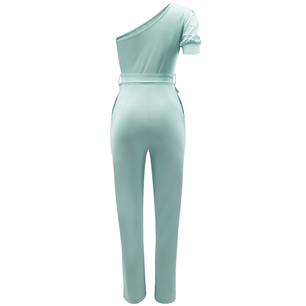 One Shoulder High Waist Backless Slim Tapered Trousers Women Jumpsuit 10 One Shoulder High Waist Backless Slim Tapered Trousers Women Jumpsuit