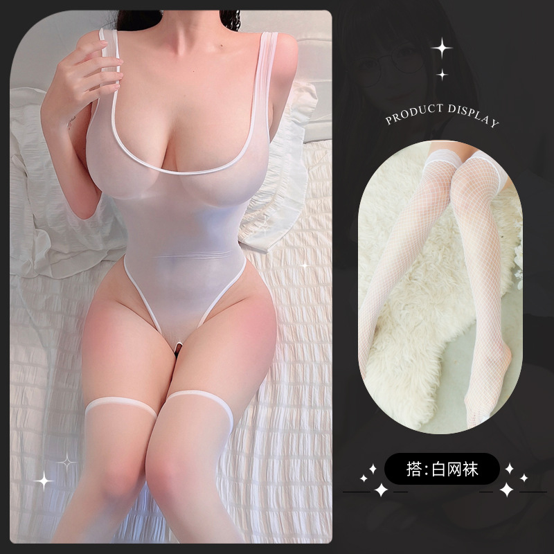 섹시한 점프수트 화이트 + 화이트 망사스타킹
