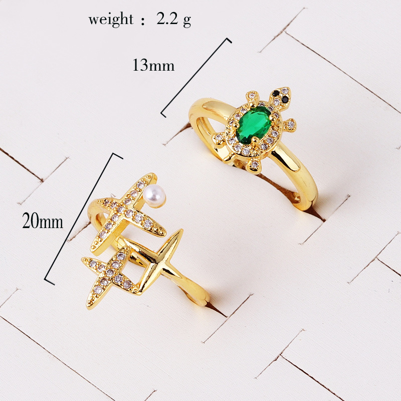 Simple Style Streetwear Tortoise Star Copper Inlay Zircon Open Rings display picture 1