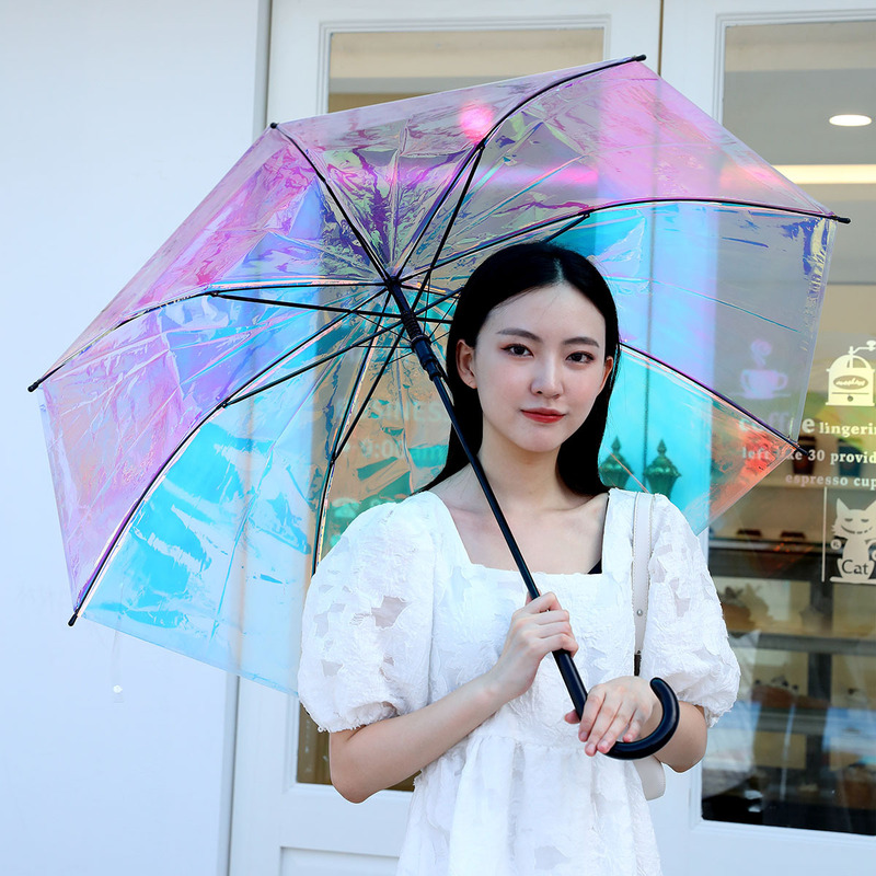 时尚七彩镭射伞长柄透明网红幻彩雨伞可印字直杆舞台伞umbrella|undefined