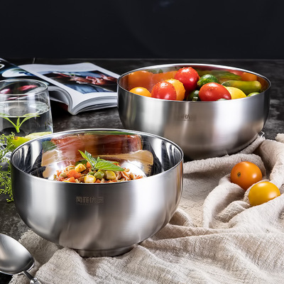 Stainless steel bowl 304 thickening household double-deck Anti scald Salad Soup bowl Noodle bowl children wholesale Rice bowl