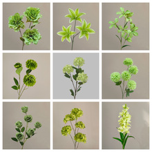 绿色仿真花婚庆用花玫瑰蝴蝶兰满天星绣球百合假花绿色仿真花批发