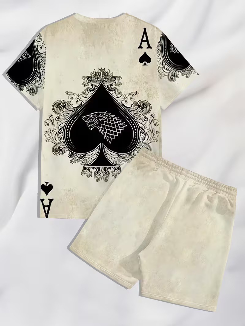 Fábrica de origen puede personalizar la impresión transfronteriza hip-hop manga corta pantalones cortos casuales set sueltos estilo americano diy