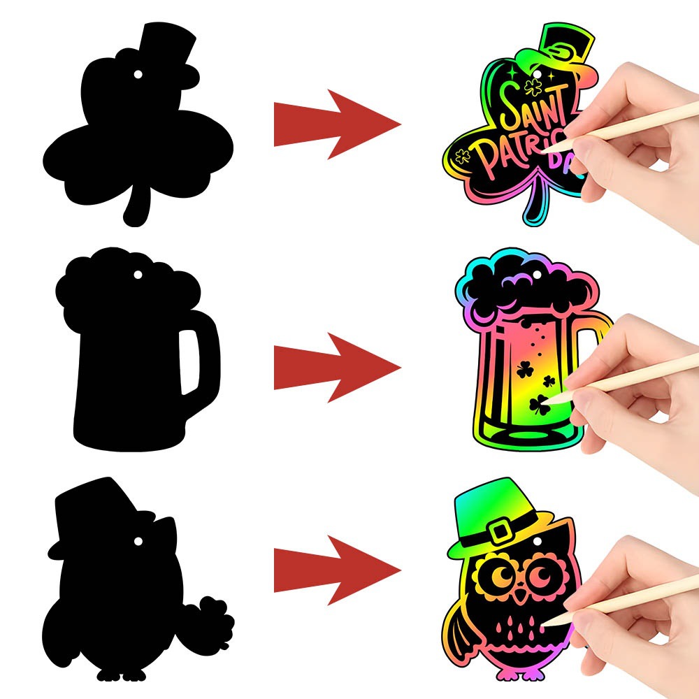 Amazon San Patricio DIY tarjetas de scratch Día de Irlanda decoración de fiesta creativa DIY scratch colgante