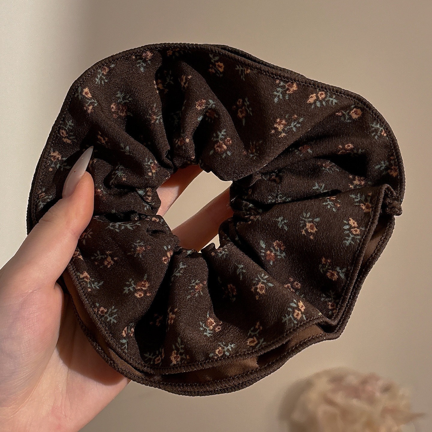 1# floral brown base four-layer enlarged hair tie about 16cm