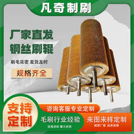 厂家直供镀铜钢丝辊打磨抛光金属拉丝除锈钢丝刷辊适用于钢板加工