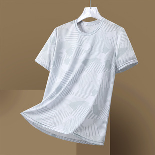 Ficaklon Men's Short-Sleeved Camouflage Large Size Round Neck T-Shirt Sports and Leisure Outdoor Running Men's Quick-Drying