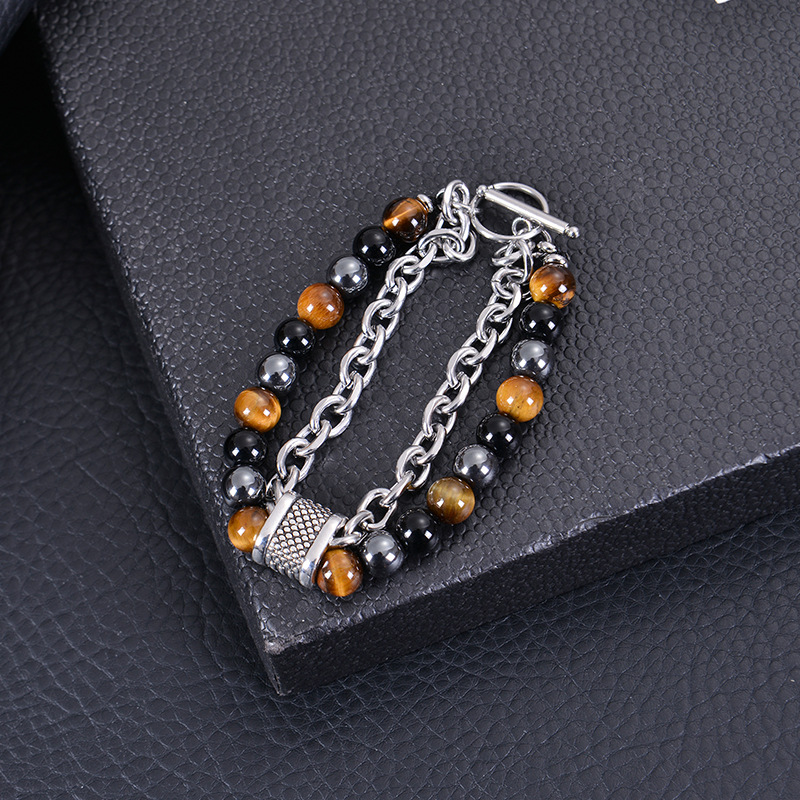 Bracelets Classification 1 Piece Quantity Simple Style Multicolor Alloy Natural Stone Beaded Men'S Bracelets Men Cuff & Bangle