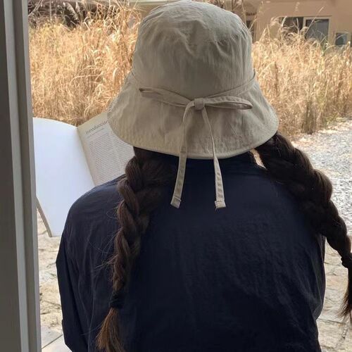 Korean Ins lacing fisherman hat female summer Dongdaemun shopping blogger same model lightweight windproof rope sunshade basin cap 