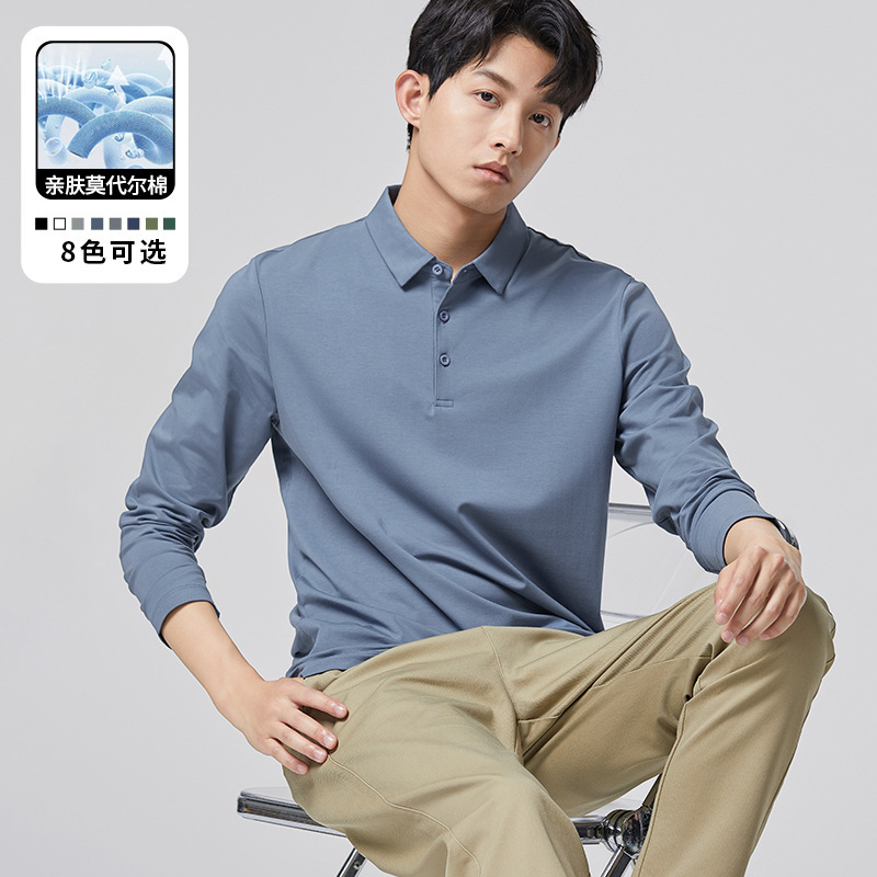 50S Mercerized Modal Polo Shirt Men's Long-Sleeved Spring and Autum Accessible Luxury Business Work Clothing Casual Lapel T-Shirt Top 50S Mercerized Modal Polo Shirt Men's Long-Sleeved Spring and Autum Accessible Luxury Business Work Clothing Casual Lapel T-Shirt Top