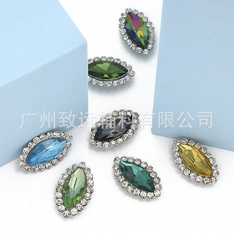 Piedras de imitación cosidas a mano de doble capa con forma de ojo de caballo y girasol de 7x15 mm, de fondo plano, superventas transfronterizas, accesorios de joyería DIY, 500 piezas/paquete