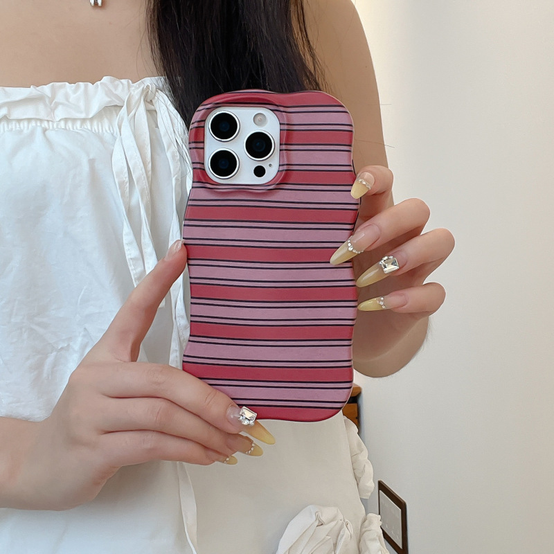 波浪边复古撞色条纹适用iPhone17苹果16ProMax/15/14手机壳新款女|undefined