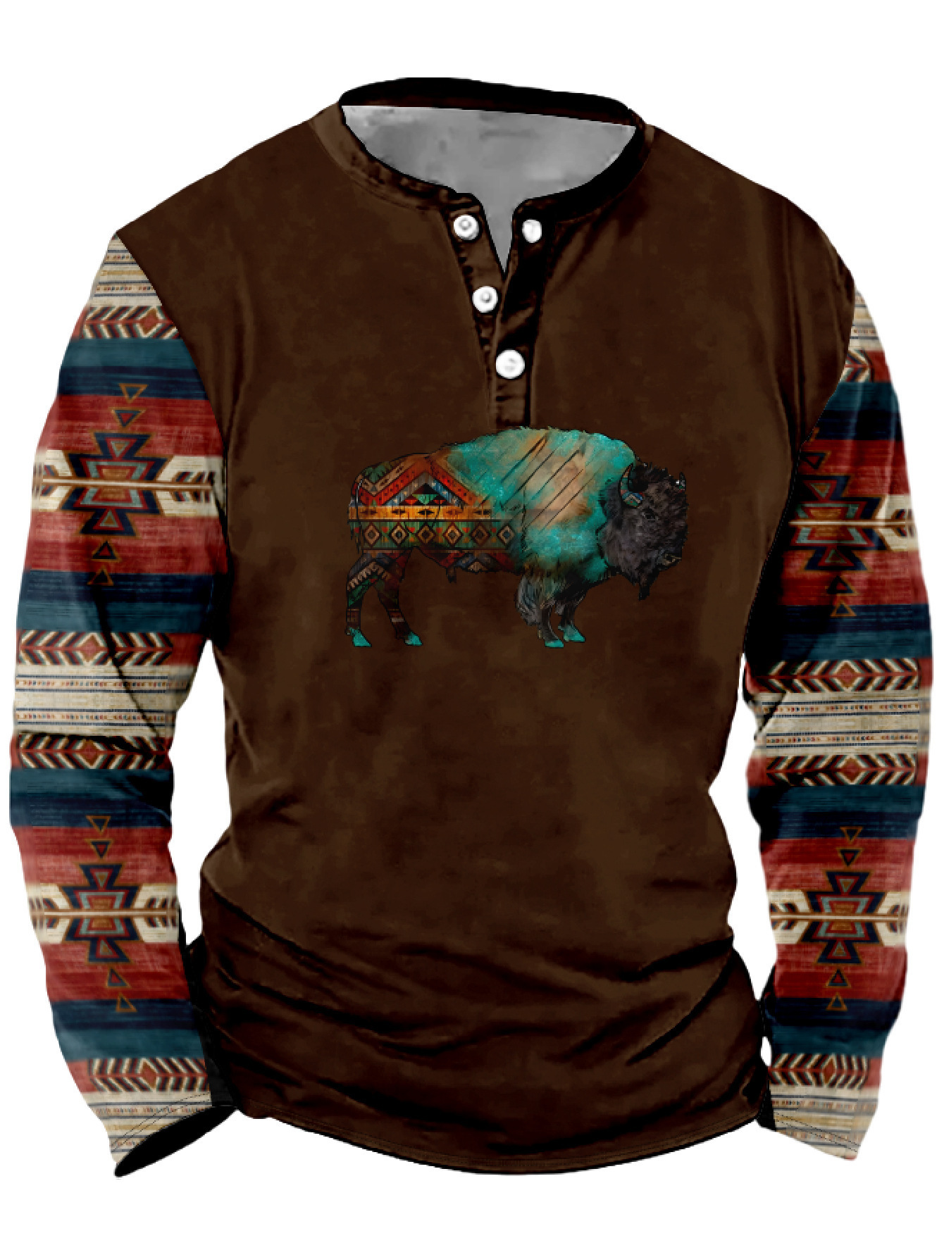 Summer Men's Digital Print 3-Button Henley Trendy Casual T-Shirt_viptrois.com