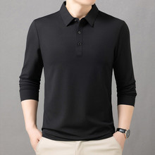 一件代发 春秋季薄款男式体恤翻领打底衫宽松上衣中年男士长袖T恤