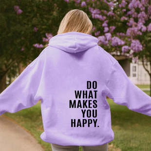2023 Foreign Trade Women's fleece-lined Sweater Printed Kangaroo Pocket Drawstring Alphabet Colorblock Abstract Printed Hoodie